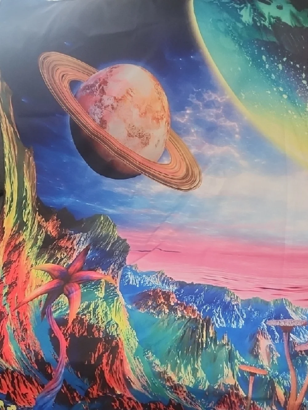 Vibrant Cosmic Planet Throw Blanket - Multicolor Galaxy Artwork 52 Hx 59 W.